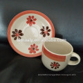 white ceramic cup and saucer with beautiful decal